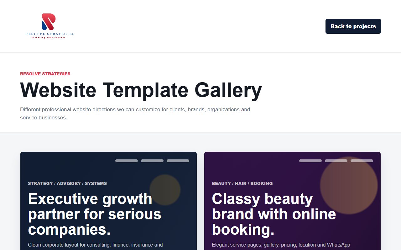 Website Template Gallery screen